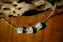 Load image into Gallery viewer, Close up of Zink Metals’ Triple Horizontal Broken sterling silver necklace for women