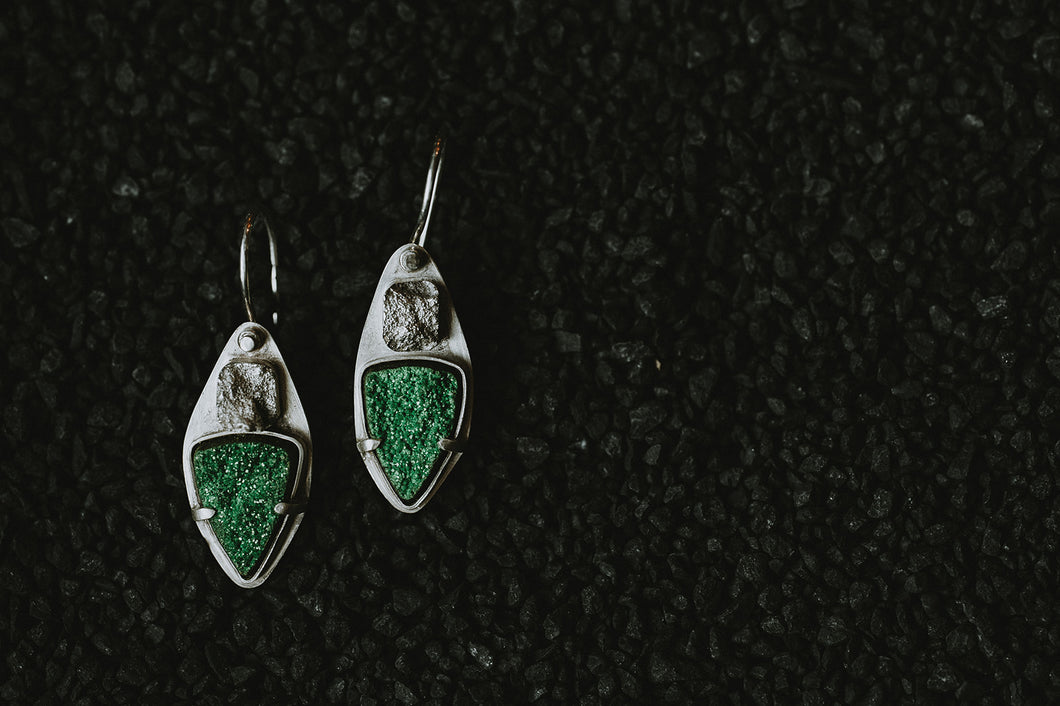 Broken Uvarovite Garnet Earrings