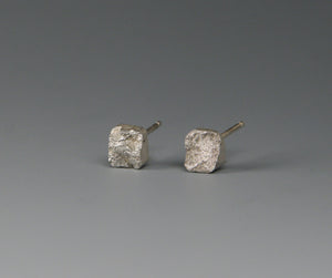Square broken silver stud earrings with sterling silver