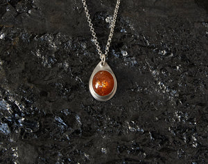 Silver and sunstone necklace  with sunstone pendant and 18 inch sterling silver chain