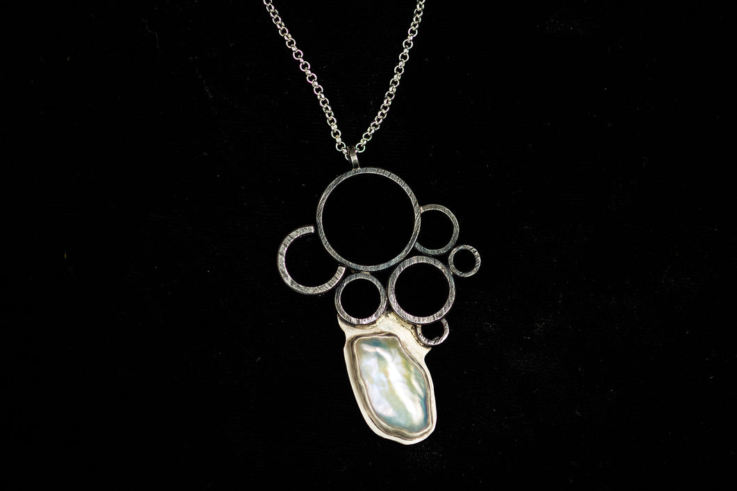 Biwa Pearl Circle Cluster Necklace